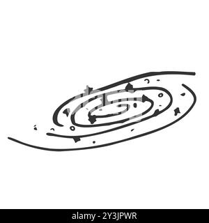 Sketch of solar system with planets orbiting sun, stars,comet and meteorites isolated on white background. Hand drawn vector illustration. Stock Vector