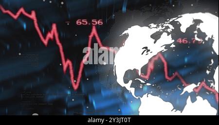 Image of financial data processing over globe Stock Photo