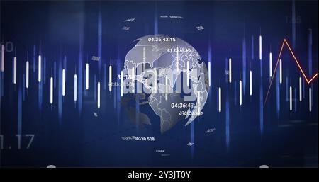 Image of financial data processing over globe Stock Photo
