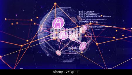 Image of data processing and network of connections with people icons over globe Stock Photo
