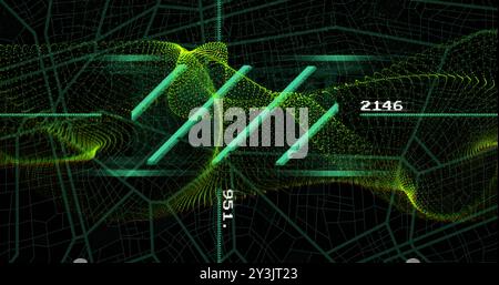 Image of data processing and connections on black background Stock Photo