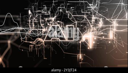 Image of ai text, data processing and connections on black background Stock Photo