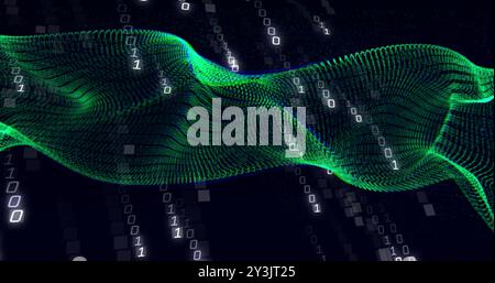 Image of binary coding data processing and connections on black background Stock Photo