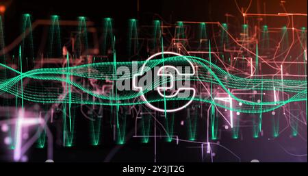 Image of euro sign, data processing and connections on black background Stock Photo
