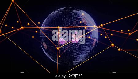 Image of data processing and network of connections with people icons over globe Stock Photo