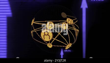 Image of arrows and network of connections with people icons over globe Stock Photo