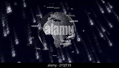 Image of data processing and binary coding over globe Stock Photo