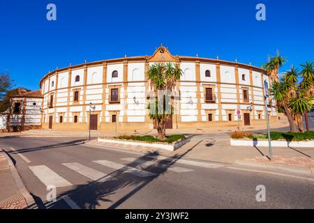 Bullring or plaza de toros building exterior in Antequera. Antequera is a city in the province of Malaga, the community of Andalusia in Spain. Stock Photo