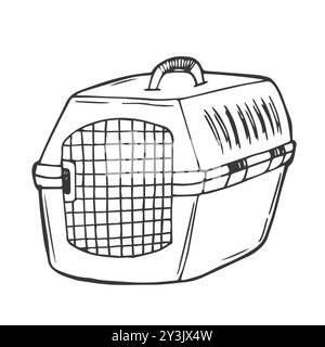 Pet carrier vector icon. Container for carrying animals cat, dog. Box for travel, going to the vet, transportation. Simple isolated illustration. Sket Stock Vector