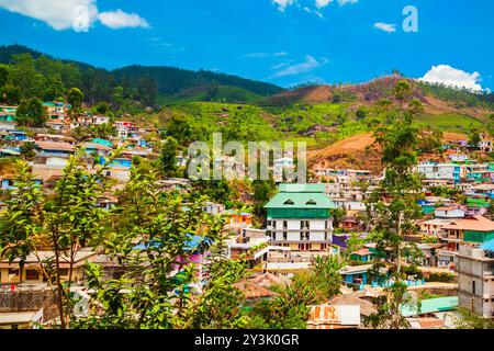 Landscape of Munnar town, surrounded with tea plantation in India Stock Photo