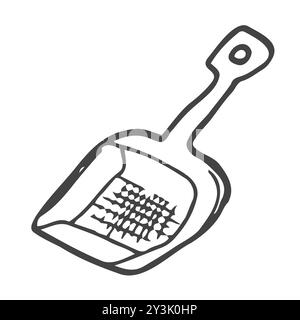 A shovel for cleaning a cat litter box. Cleaning cat litter, doodle illustration. Vector graphics Stock Vector