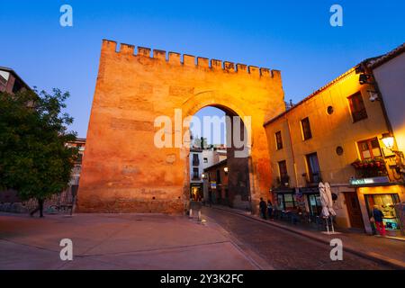 Granada, Spain - October 21, 2021: The Gate of Elvira or Puerta de Elvira is an arch located in Granada, Spain Stock Photo