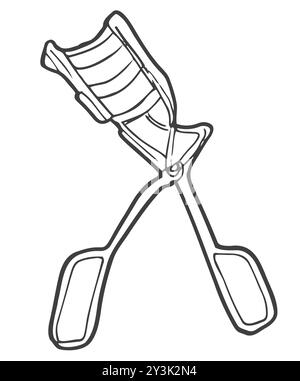 Eyelash curler doodle illustration in vector. Eyelash curler hand drawn illustration in vector. Stock Vector