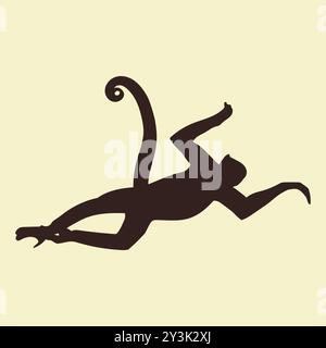 Hand drawn monkey silhouette in flat style illustration Stock Vector