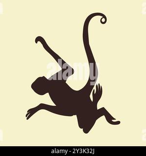 Hand drawn monkey silhouette in flat style illustration Stock Vector