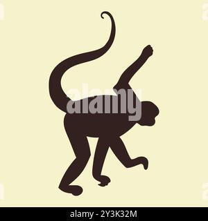 Hand drawn monkey silhouette in flat style illustration Stock Vector