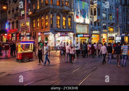 ISTANBUL, TURKEY - SEPTEMBER 22, 2014: Istiklal Avenue or Istiklal Street is one of the most famous pedestrian street in Istanbul, Turkey Stock Photo