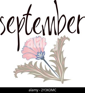 Set Vector Lettering of Month. Handwritten modern black outline. English name of the month year September. Stock Vector