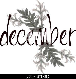 Set Vector Lettering of Month. Handwritten modern black outline. English name of the month year December. Stock Vector