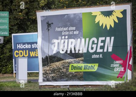 State election in Thuringia. Days after the election, election posters for the Green Party are still hanging in the streets. Meiningen, Thuringia, Ger Stock Photo