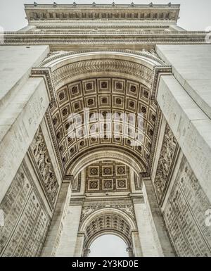 French architecture image with the interior of the Arc de Triomphe, historical monument located in the center of the Paris, France, Europe Stock Photo