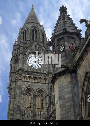 Historic rochdale town hall in lancashire with gothic architectural details and tall clock tower Stock Photo