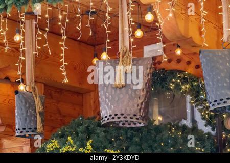 decorated ceiling with lights for the holidays Stock Photo