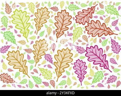 Bright colorful cartoon style modern oak leaf repeating pattern design Stock Photo