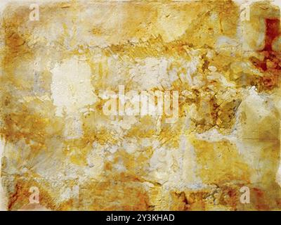 Watercolor brightly colored abstract patched painting in different shades of faded stained bright yellow and red paint Stock Photo
