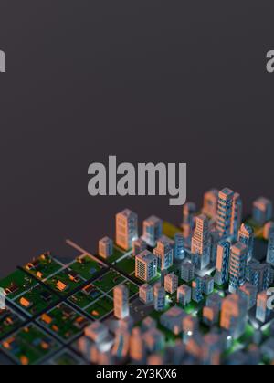 Modern, clean city in the evening. Digital 3D render. Stock Photo