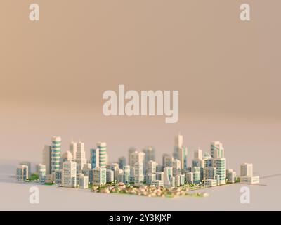 Clean, modern city skyline with ample negative space. Digital 3D render. Stock Photo