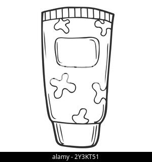 Cream in a tube. Cosmetics. Face and body care products. Vector hand-drawn doodle illustration. Stock Vector