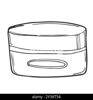 Cream in an open jar. Cosmetics. Face and body care products. Vector hand-drawn doodle illustration. Black and white outline Stock Vector