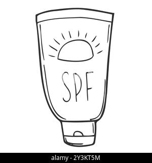 Hand drawn tube of sunscreen. Doodle illustration Stock Vector