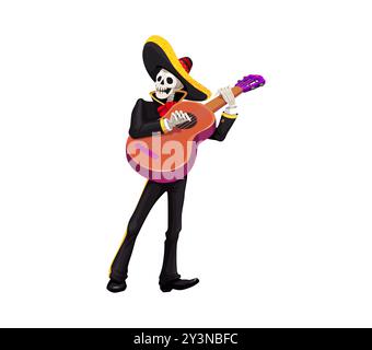 traditional mexican mariachi skull playing guitar character vector ...