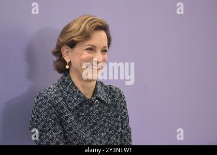 KYIV, UKRAINE - SEPTEMBER 12, 2024 - Polish-American historian, writer and journalist, moderator Anne Applebaum is seen during a panel discussion at the 4th First Ladies and Gentlemen Summit focusing on child safety, at the St. Sophia of Kyiv National Conservation Area, Kyiv, capital of Ukraine Stock Photo