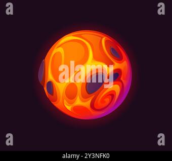 Cartoon galaxy fantasy alien magma space planet with swirling patterns in bright orange and yellow with darker patches resembling volcanic craters. Vector otherworldly, spherical celestial object Stock Vector