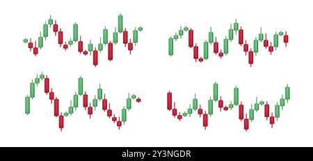 3d stock candles. Green and red candlestick, growth stock diagram, Bullish financial graph. Trading stock charts vector set for investment concept. Stock Vector