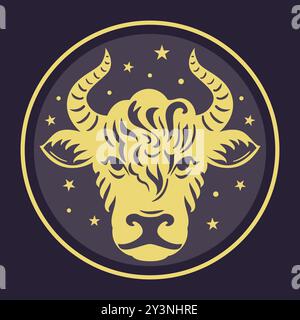 A vibrant illustration of the Taurus zodiac sign, featuring a bull s head against a cosmic background. Stock Vector