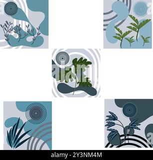 The overall style is minimalist and modern with a focus on clean lines and simple forms Stock Vector