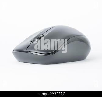 A black computer mouse isolated on a white background Stock Photo