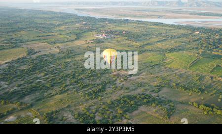 Aerial Majesty: Balloons Over Bagan with Panoramic Views of Ancient Temples from Above Stock Photo