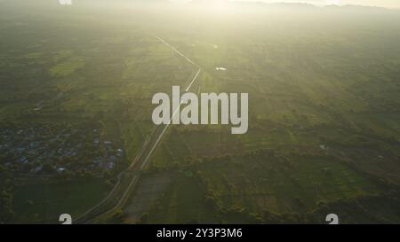 Aerial Majesty: Balloons Over Bagan with Panoramic Views of Ancient Temples from Above Stock Photo