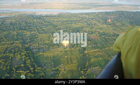 Aerial Majesty: Balloons Over Bagan with Panoramic Views of Ancient Temples from Above Stock Photo