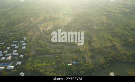 Aerial Majesty: Balloons Over Bagan with Panoramic Views of Ancient Temples from Above Stock Photo