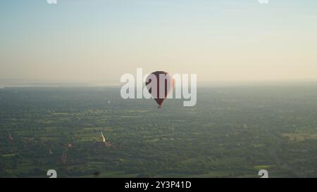 Aerial Majesty: Balloons Over Bagan with Panoramic Views of Ancient Temples from Above Stock Photo