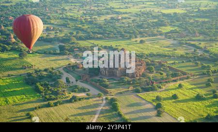 Aerial Majesty: Balloons Over Bagan with Panoramic Views of Ancient Temples from Above Stock Photo