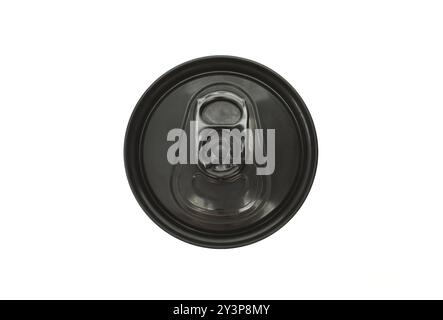 Top view of closed black aluminum soda can isolated on white background Stock Photo