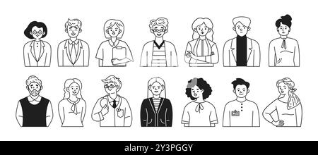 Jobs in medicine and business doodle illustrations set Stock Vector