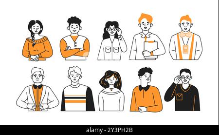 Various jobs people avatars doodle line illustration set Stock Vector